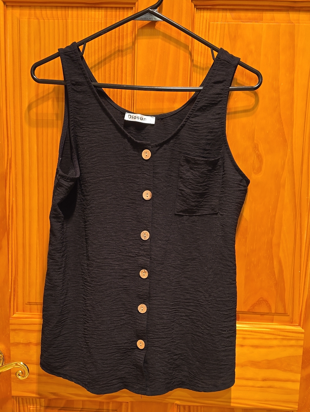 Black Button-Front Sleeveless Top